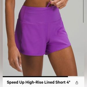 NWT lululemon speed up high rise 4inch shorts : moonlight magenta